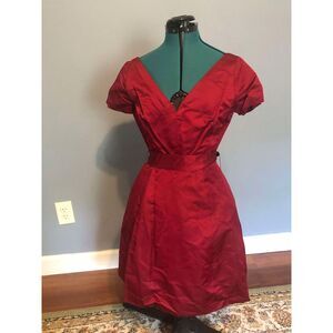 Vintage Catherine Regehr Red Silk Blend V-Neck Luxury Dress Size S